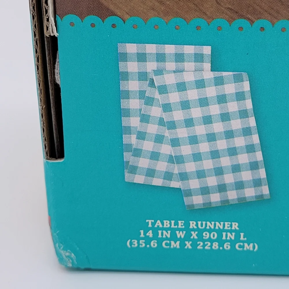 The Pioneer Woman Table Linen Set Teal White Charming Check Tablescape 13pc NEW